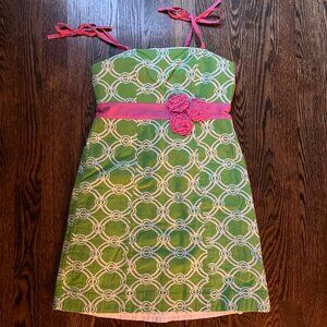 Lilly Pulitzer Green/White with Pink Accent Tie Strap Dress